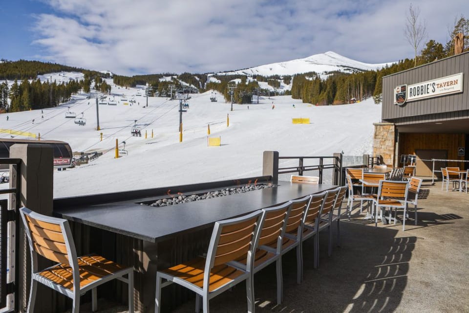 Outdoor fire pit overlooking the ski resort