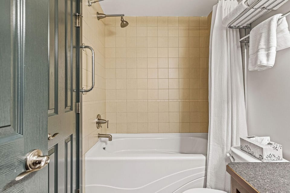 Tub shower with safety handle