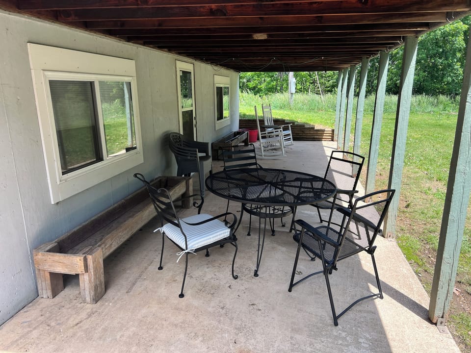 Patio with seating.