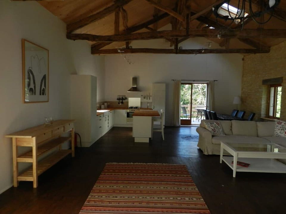 Living area in the barn - kitchen, dining and sitting areas