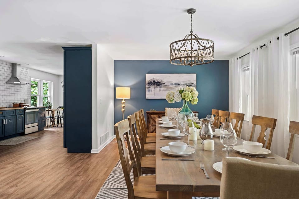 The open living area is perfect for hosting friends and family as it features a gourmet kitchen that opens up to the large dining area and a beautiful lounge. Open floor plan feels bright and airy.