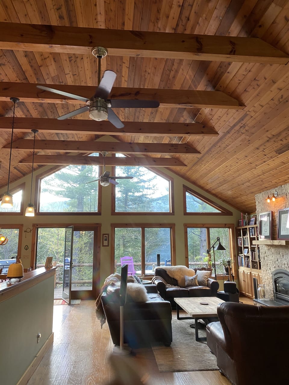 Shared open spaces to deck with views of Whiteface Mtn and AuSable River. 