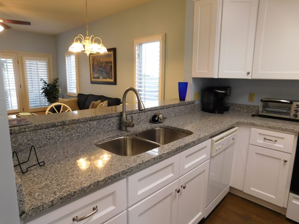 Kitchen overlooking dining area