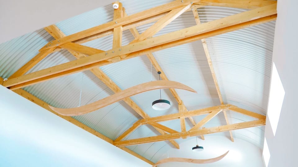 Local hand crafted trusses with unique LED wave lights 