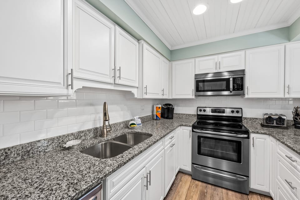 Granite counters and custom cabinets