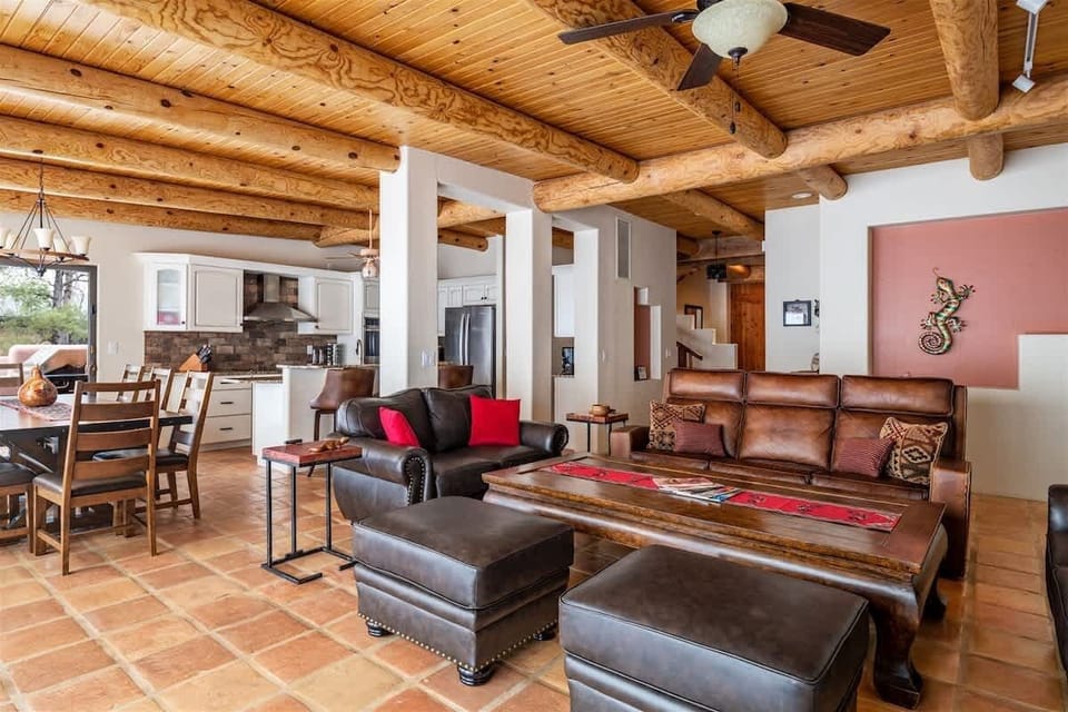 Living room opens into the kitchen