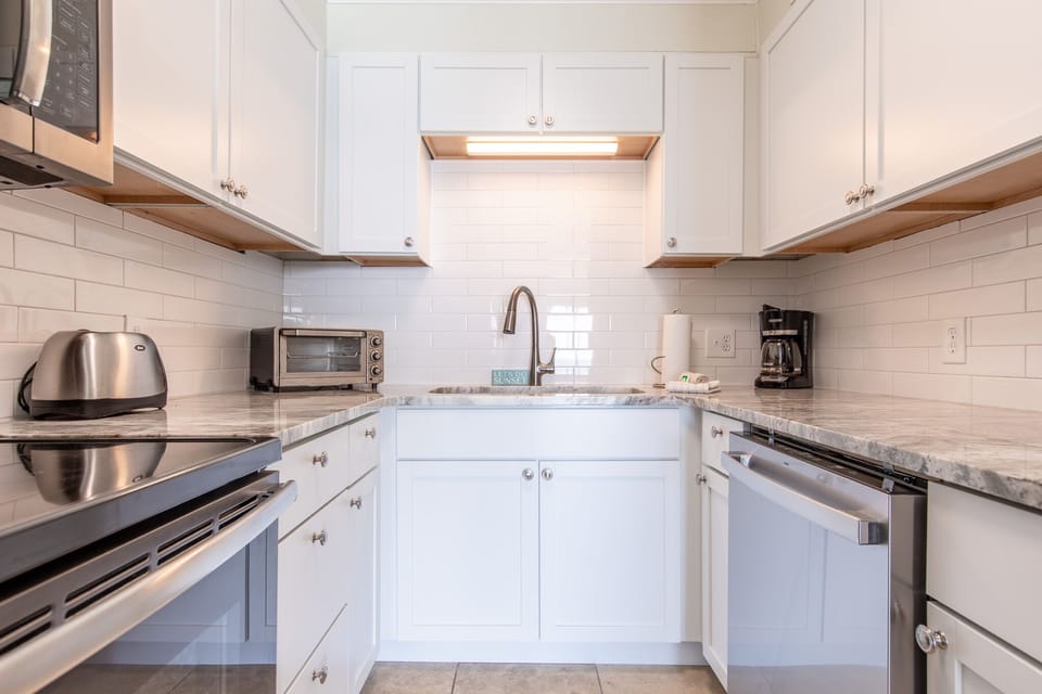 Fully stocked kitchen.