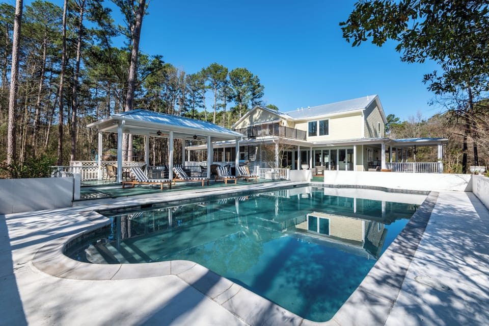 Pool and patio, outside of Pool House