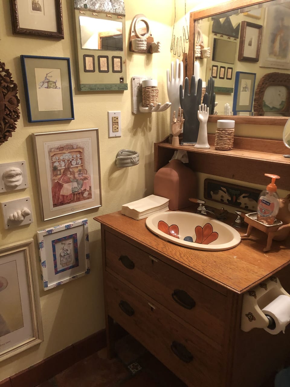 Bathroom with antique vanity and Mexican sink
