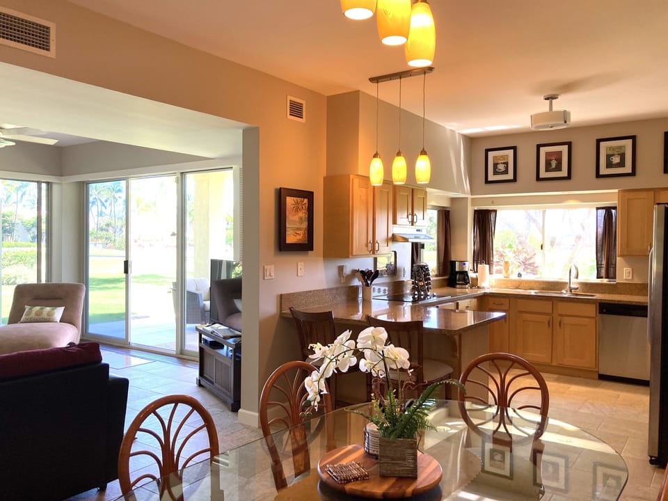 Overlooking the dining room, kitchen and peaceful lanai