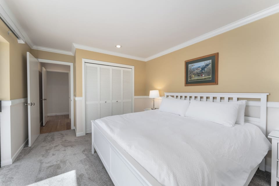 Main level bedroom with King Bed, TV, Access to Courtyard