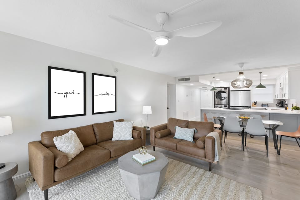 Stylish and cozy living room and an open-concept design.