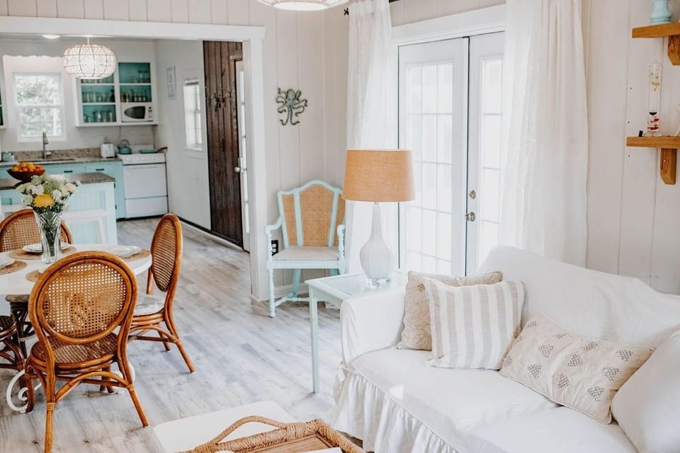 Peaceful creams and pale blues for true coastal living...