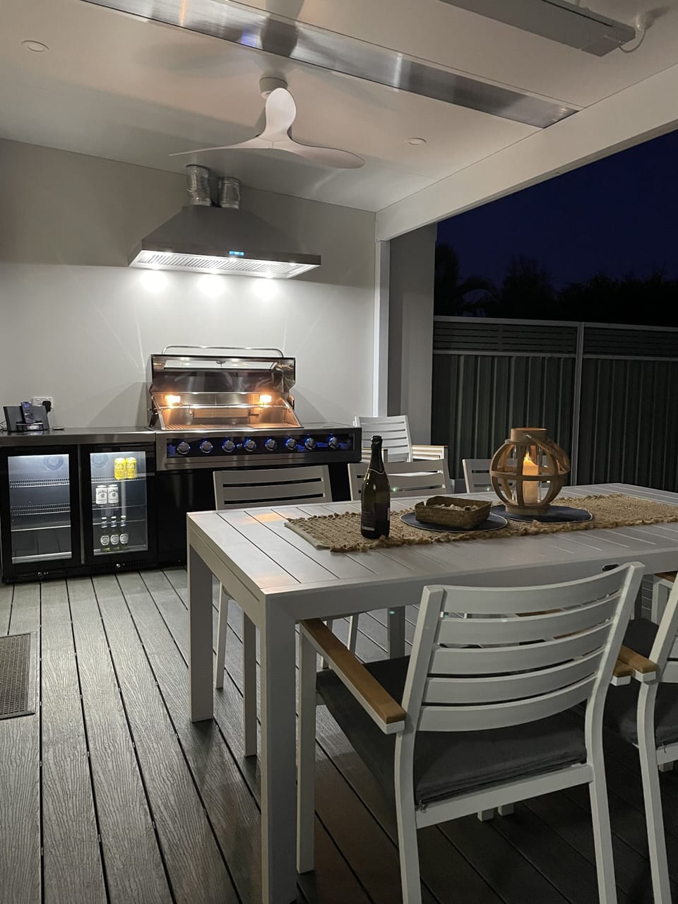 Night shot of rear deck