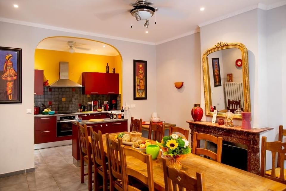 Dining room and kitchen just off the front terrace.