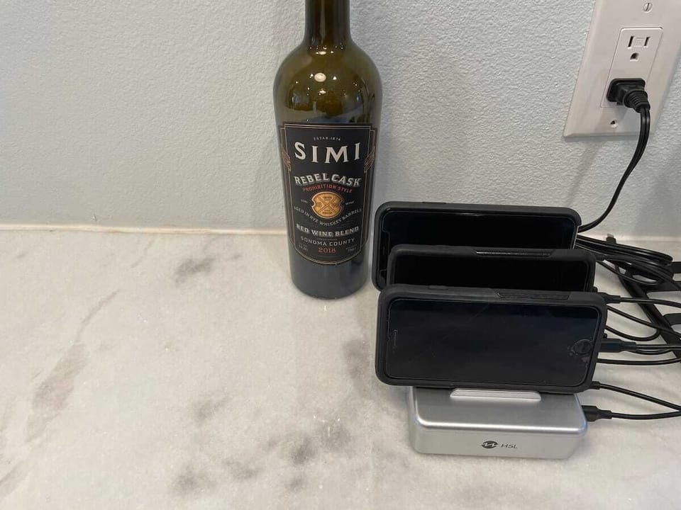 Multi charger available for phone and iPad. Leave the chargers at home!