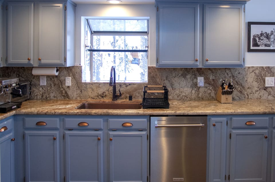 Copper and brass fixtures throughout