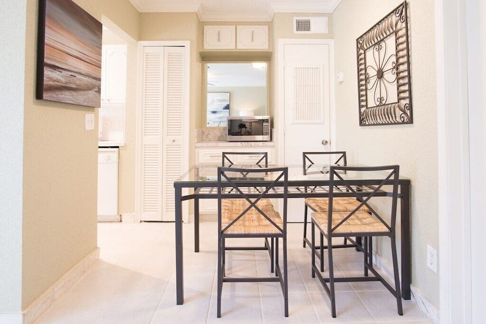 Dining room table easily seats 4 guests