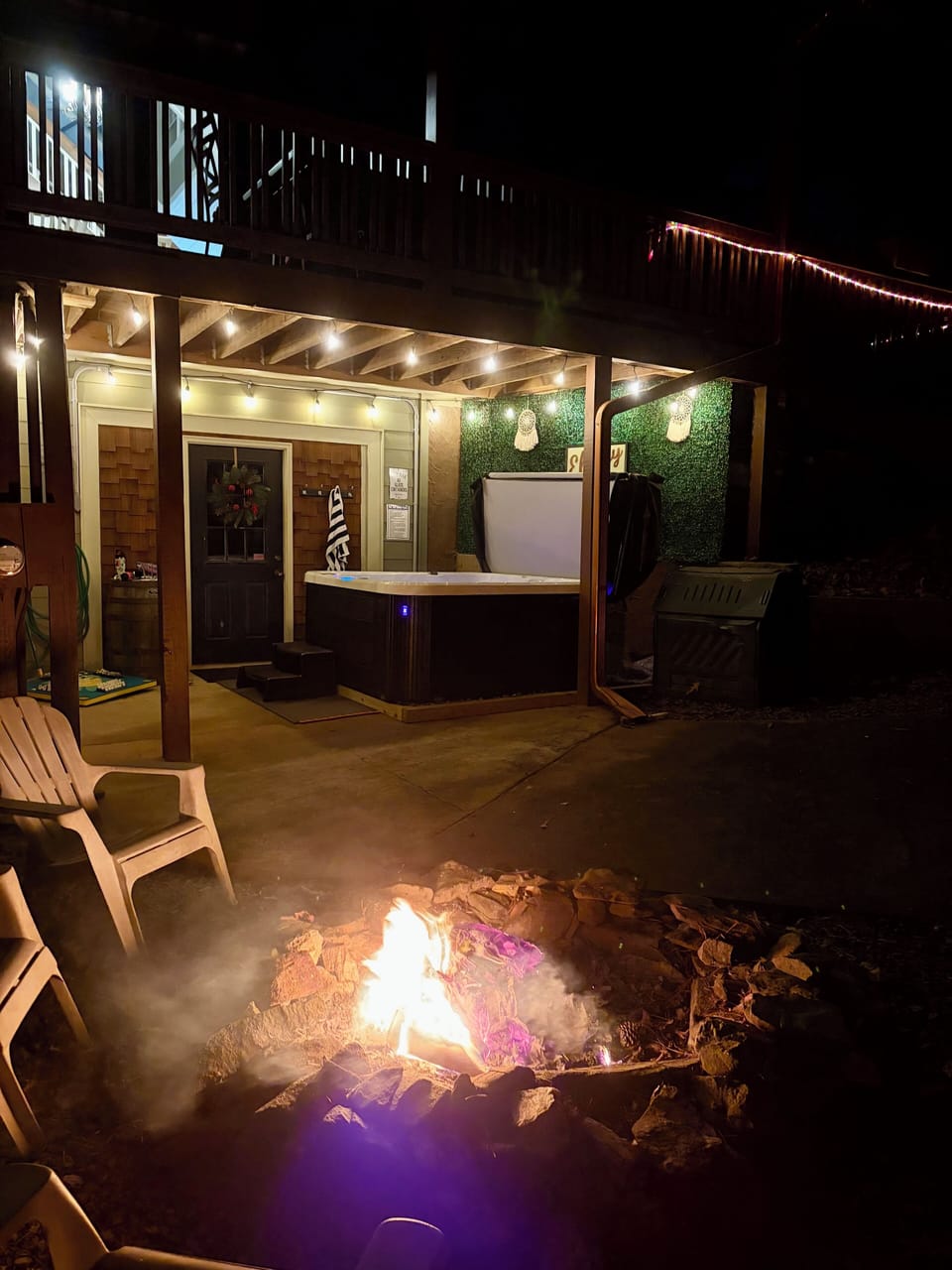 If it is raining you can still enjoy the covered hot tub.