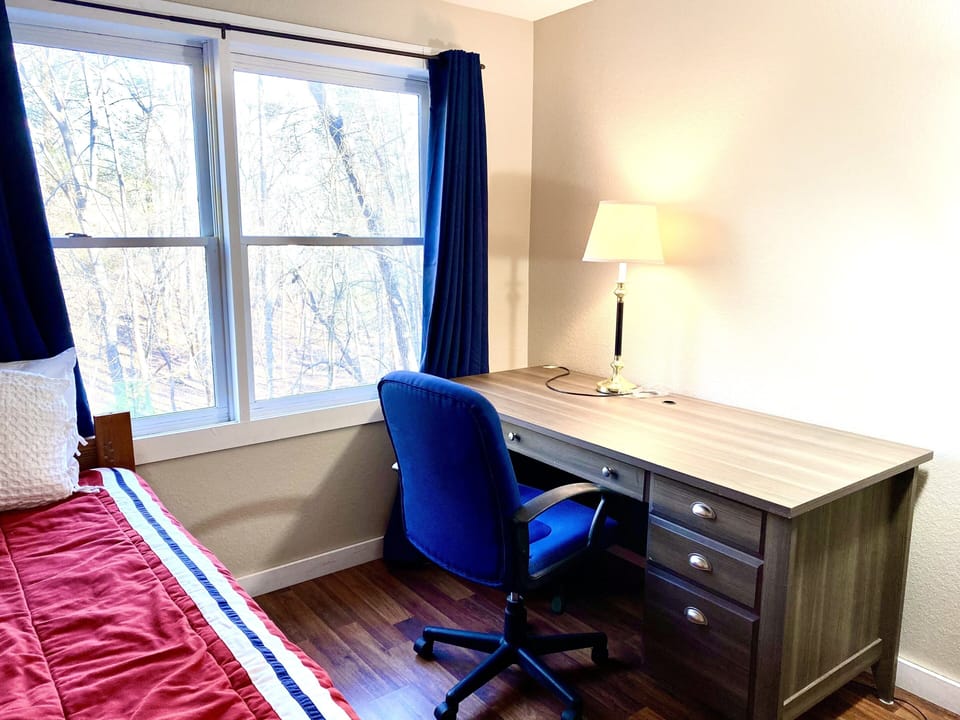 Desk with Ethernet cable in the downstairs den