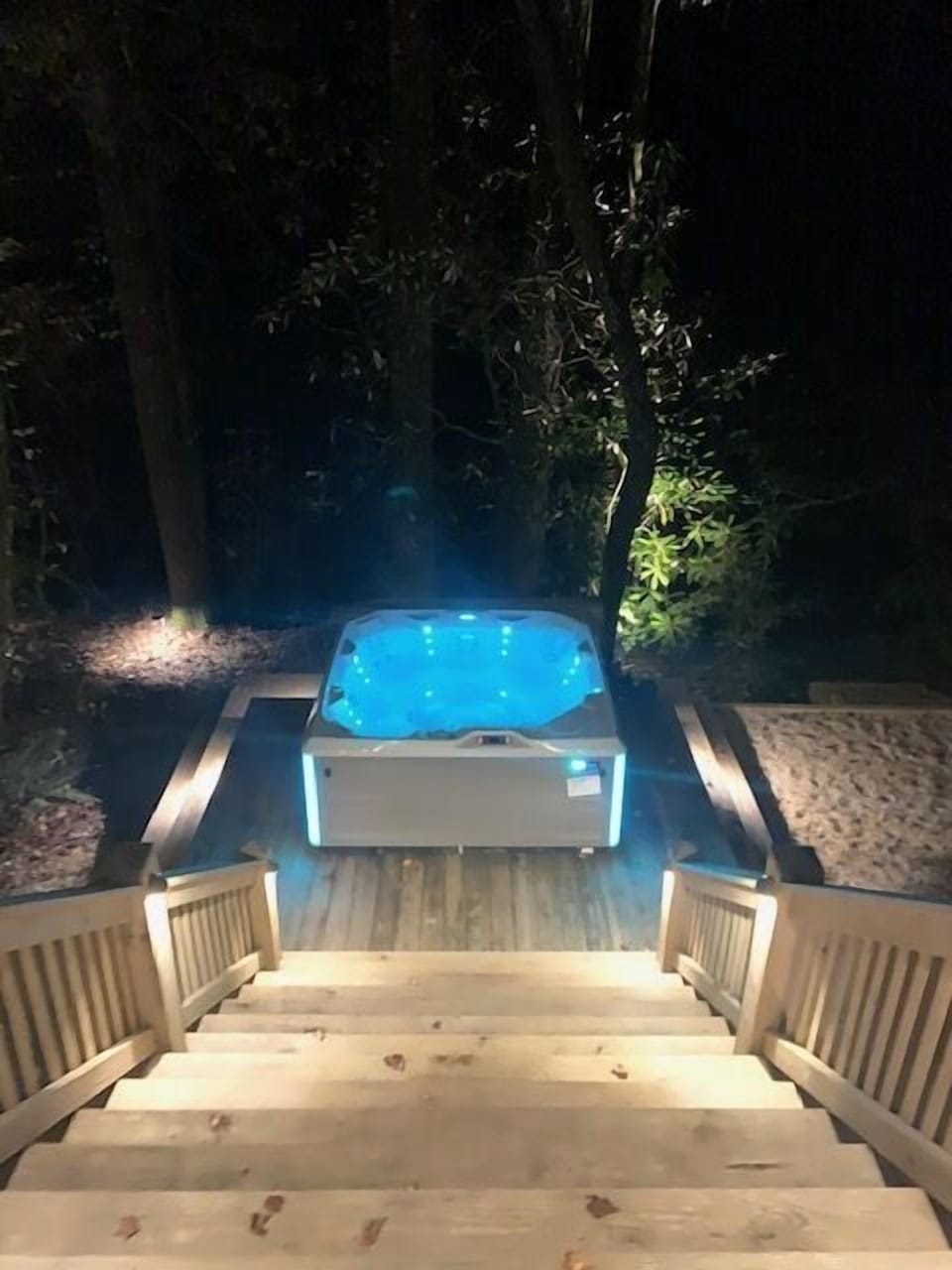 Lighted Landscaping and Hot Tub