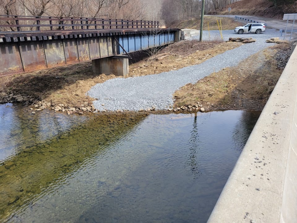 Public kayak/canoe launch, one mile from cabin on the Buckhannon River.