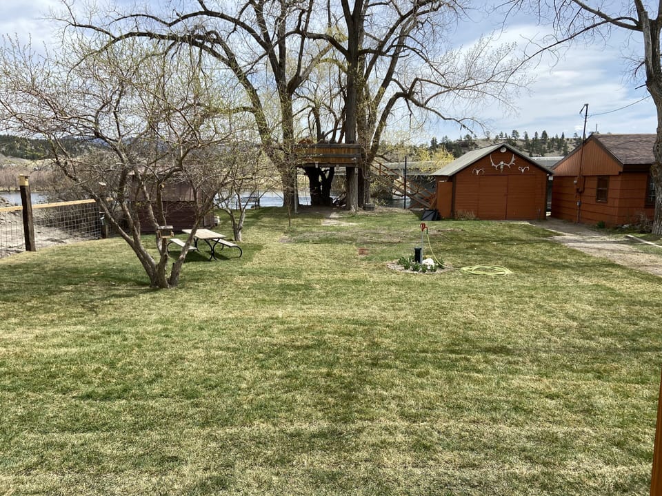 View from front porch.  That’s the Might Mo there!  And enjoy the tree house!  