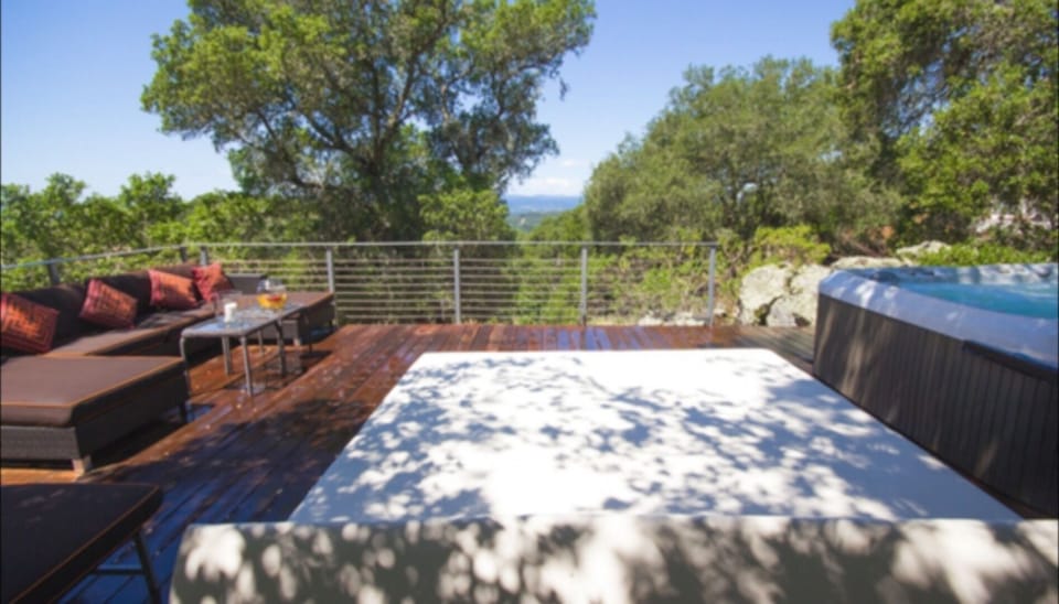 HOT TUB DECK WITH DAYBED AND SECTIONAL 
