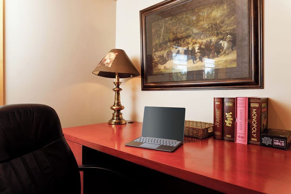 Need to get a little work done? The living room includes a convenient workspace 