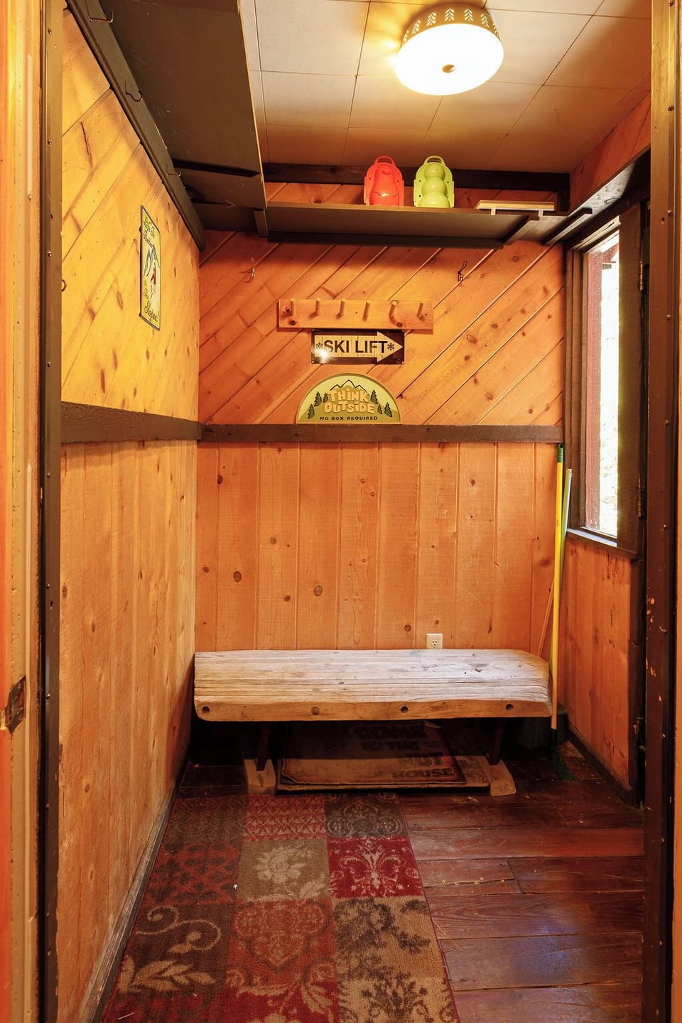 Back door entrance and storage for outdoor equipment activities 