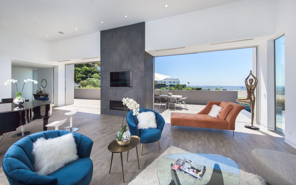 The living room boasts stunning views from every angle 