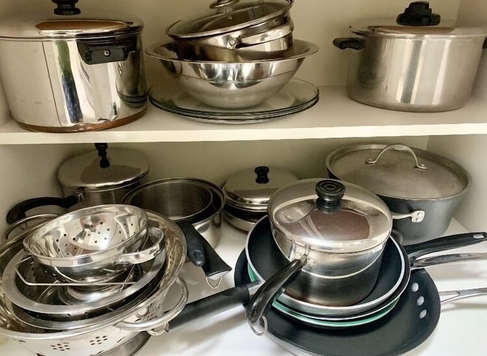 Lots of pots pans and everything you need