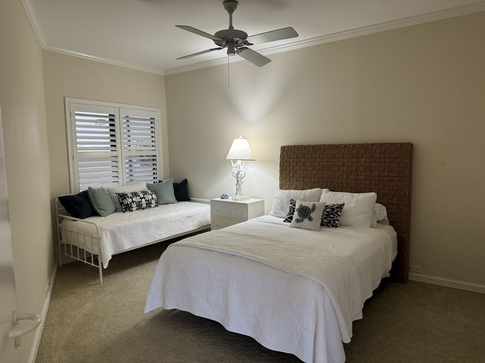 Guest bedroom with queen bed and twin day bed.