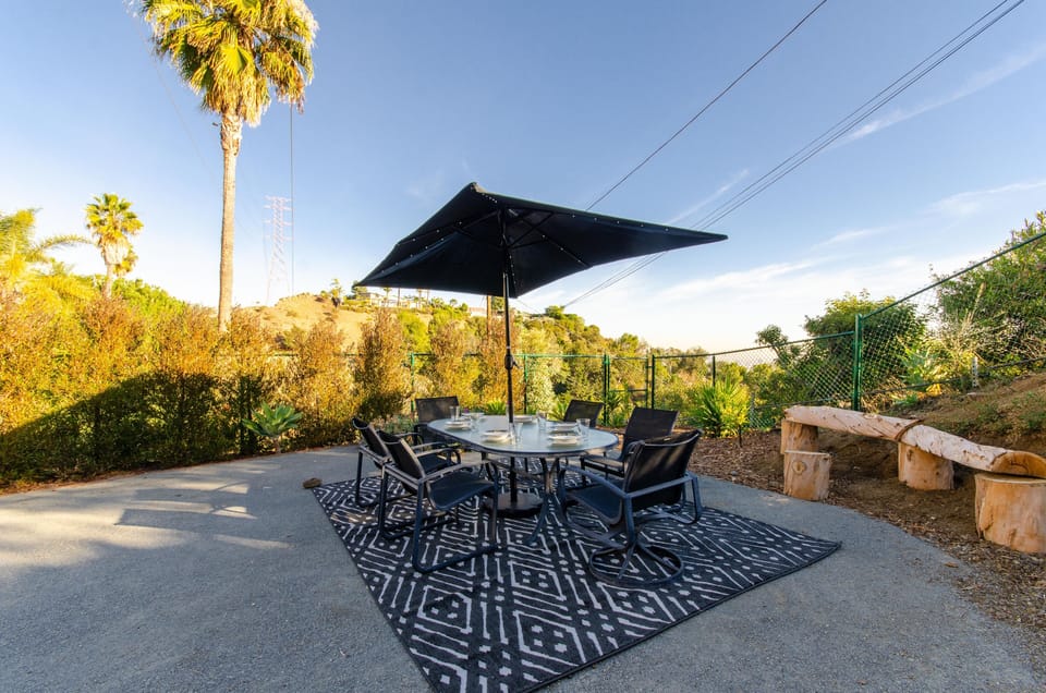 Outdoor dining with  LED light umbrella