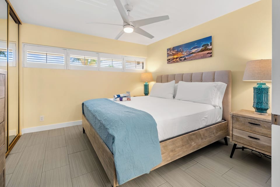 King mattress with linens provided.