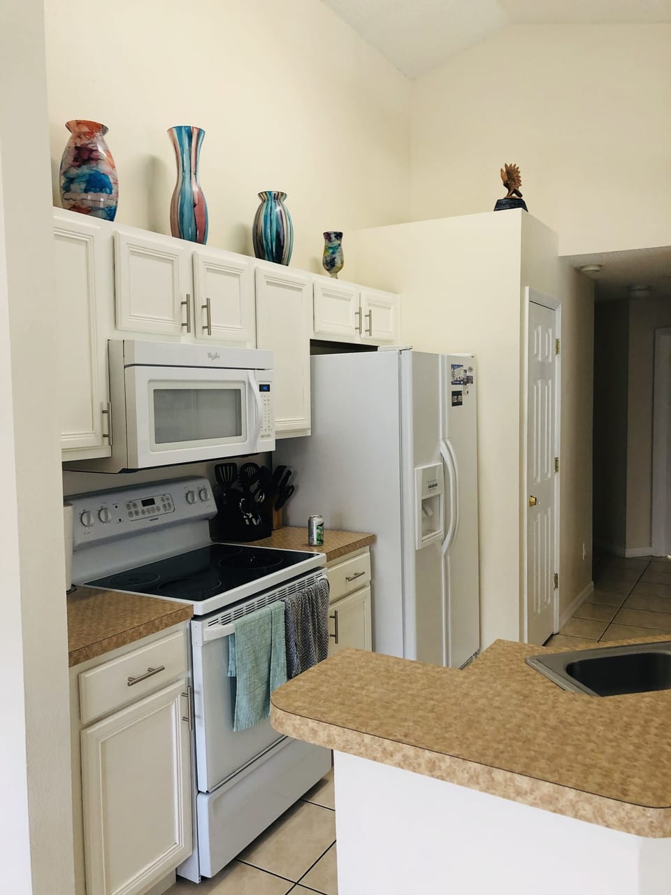 Kitchen with big Fridge with water/ice dispenser 