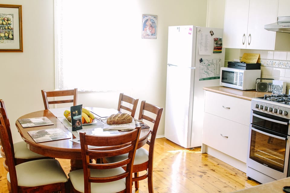 Spacious kitchen table for six persons - great for the crafting  groups 