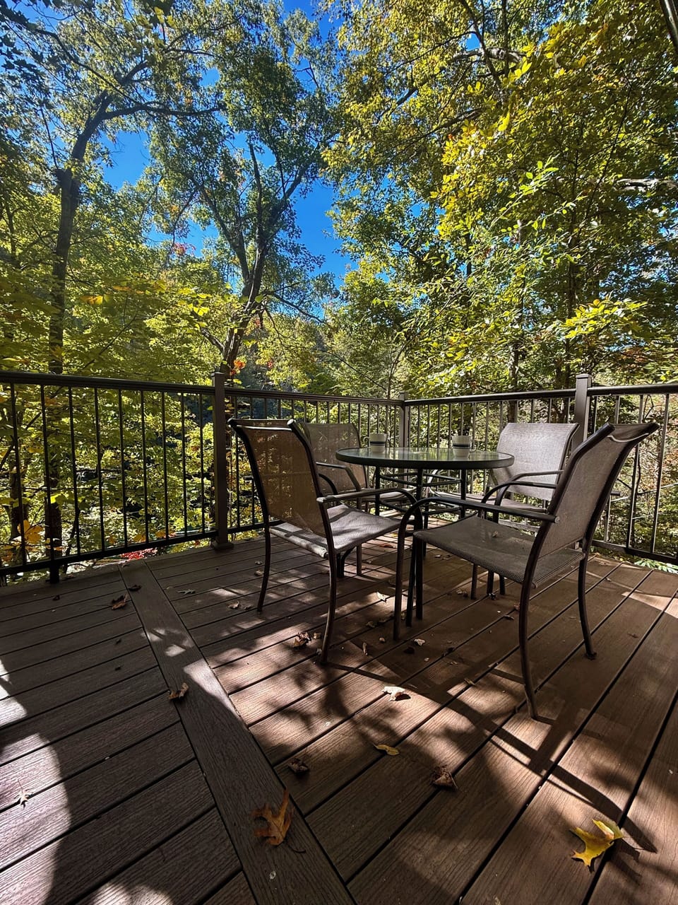One of two tables on back patio