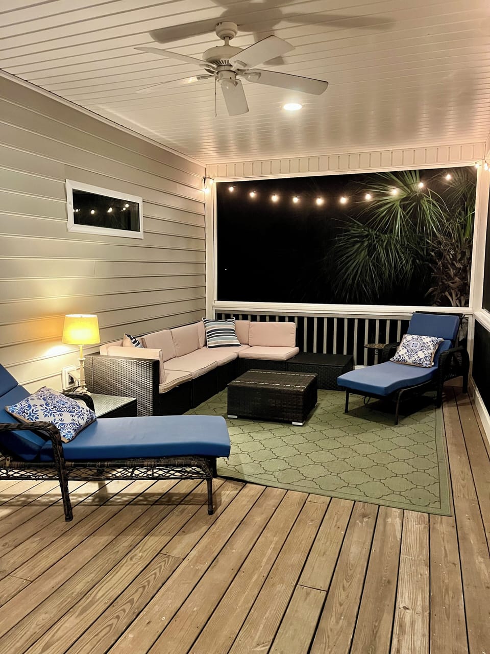 Screen porch at night