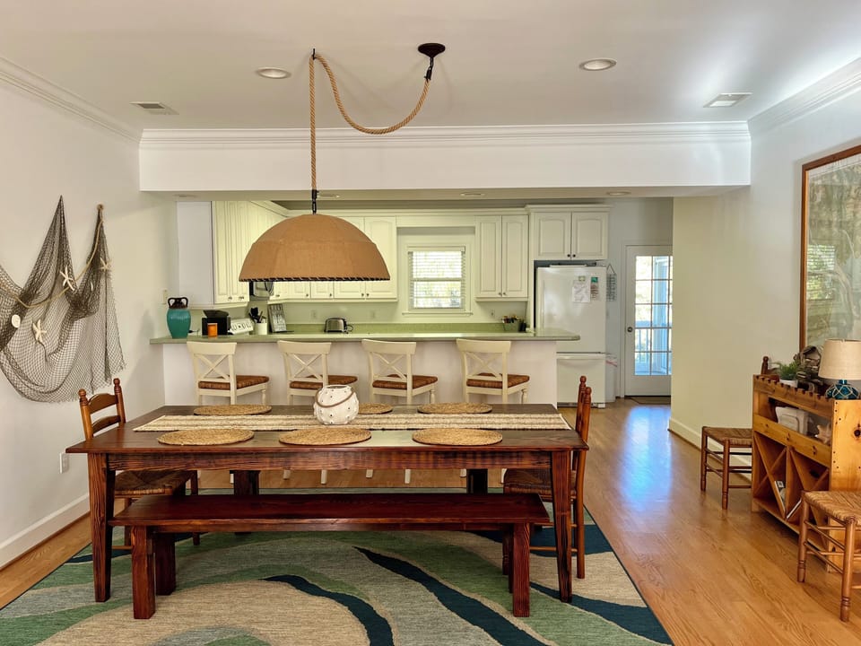 Dining and kitchen view from family room