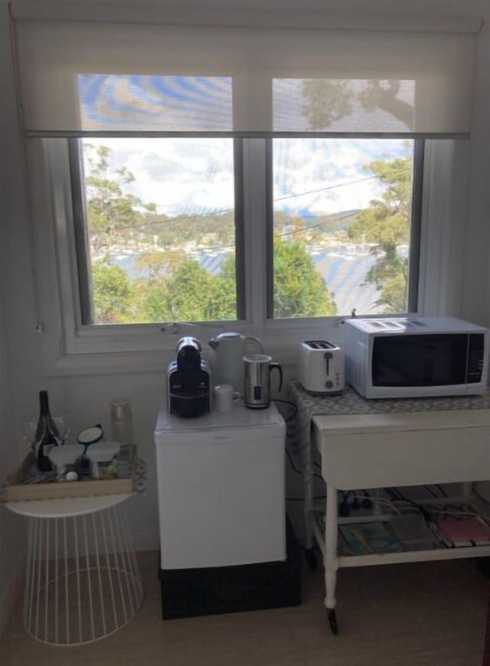 Fridge, Nespresso Machine, Microwave, Toaster, Kettle.