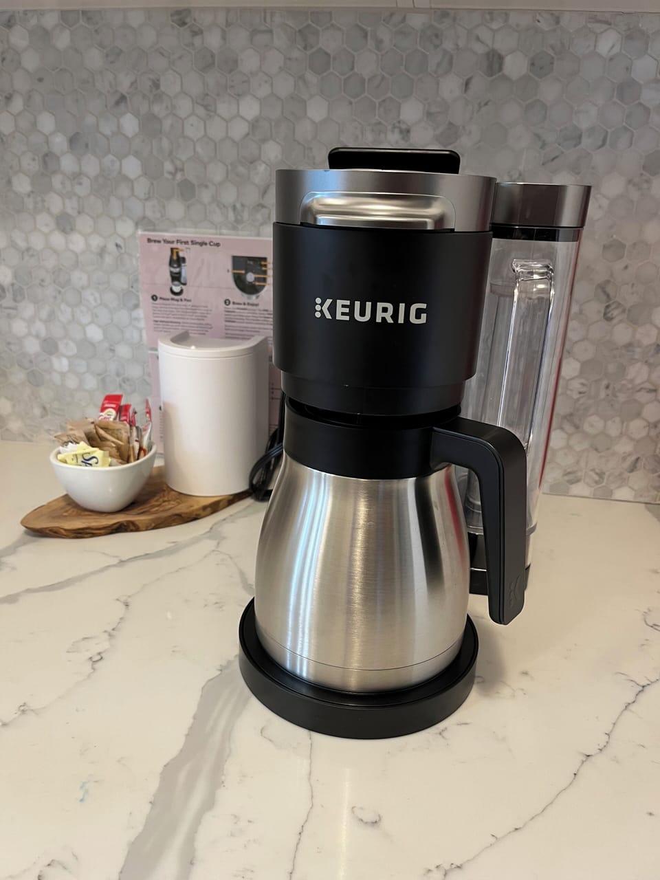 Keurig pods or brew a pot. We start you with some Keurig pods.