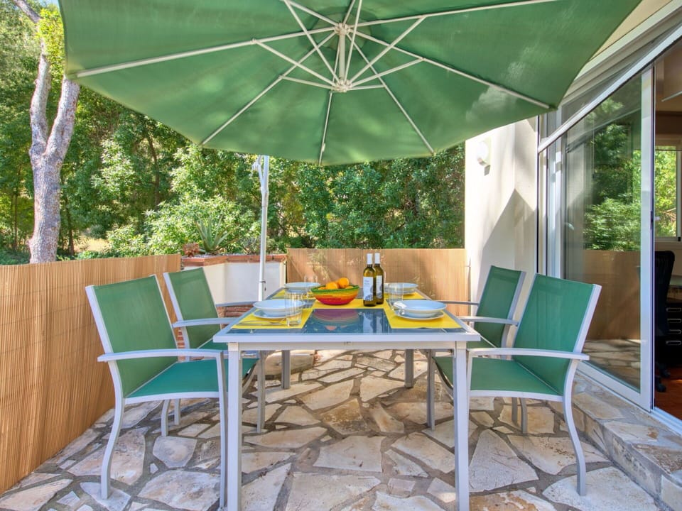 Furniture, Property, Table, Chair, Green, Azure, Outdoor Table, Shade, Outdoor Furniture, Wood