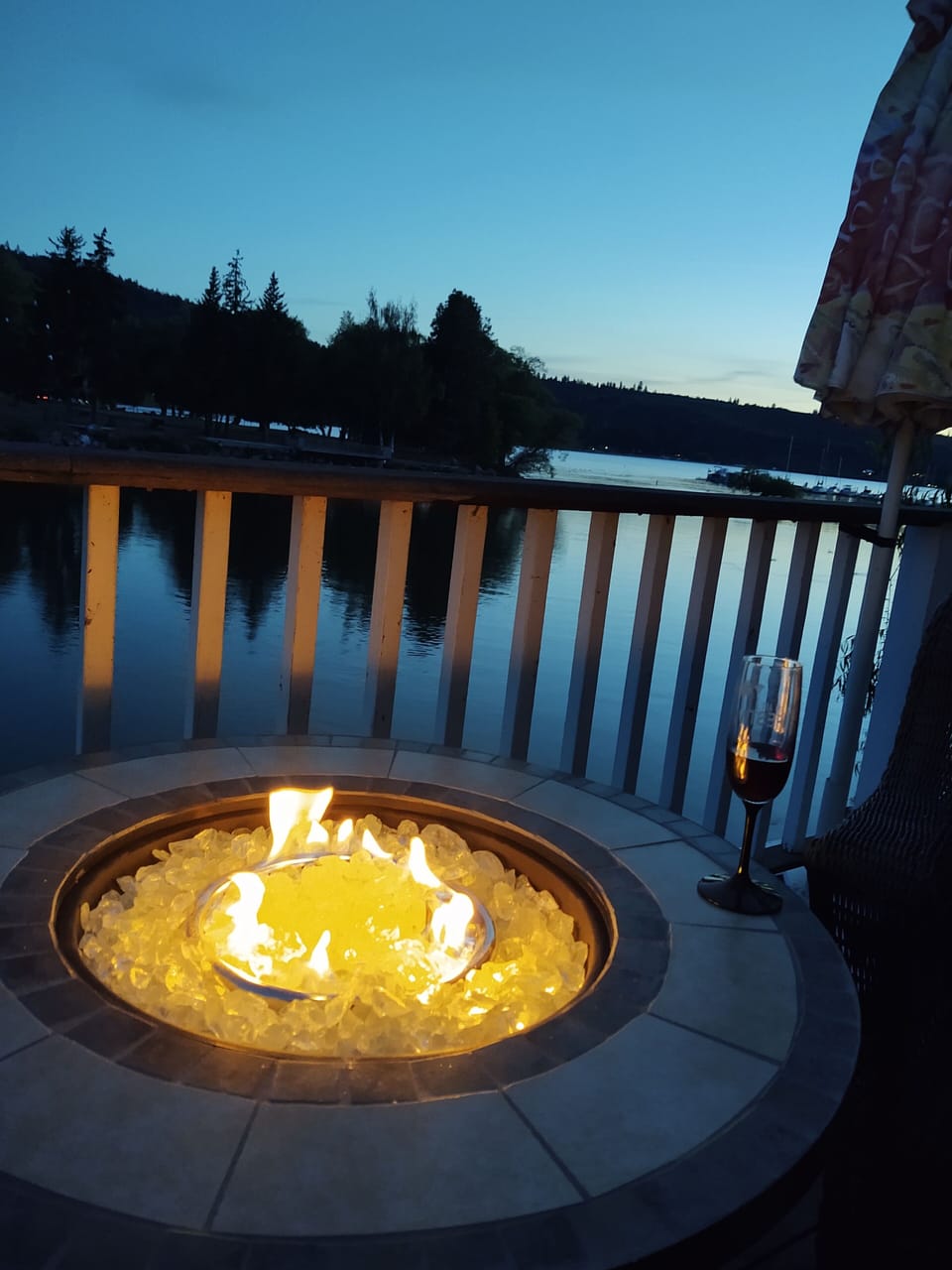 fire pit on the upper deck sundown