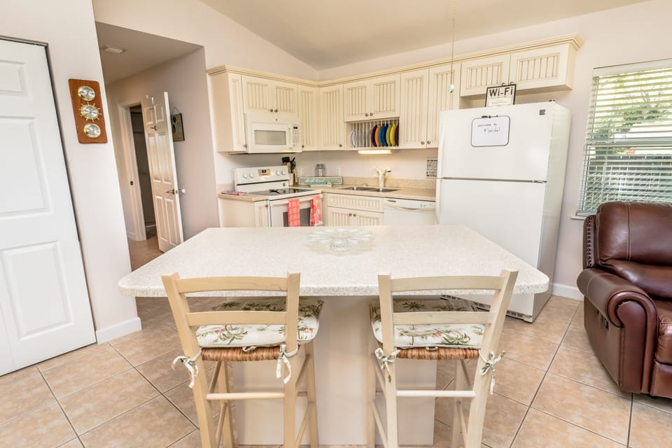 Large island gives you lots of counterspace to prepare meals and gather around.