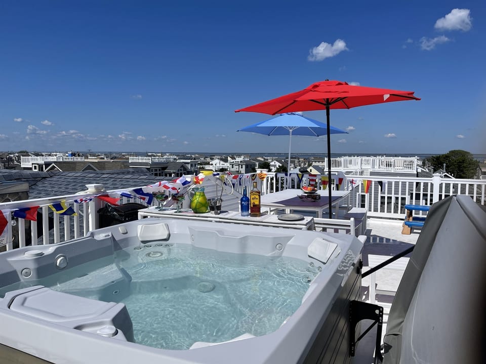 Enjoy your happy hour up on the roof-top deck