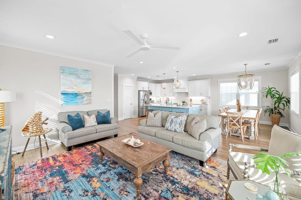 Bright open space with coastal decor