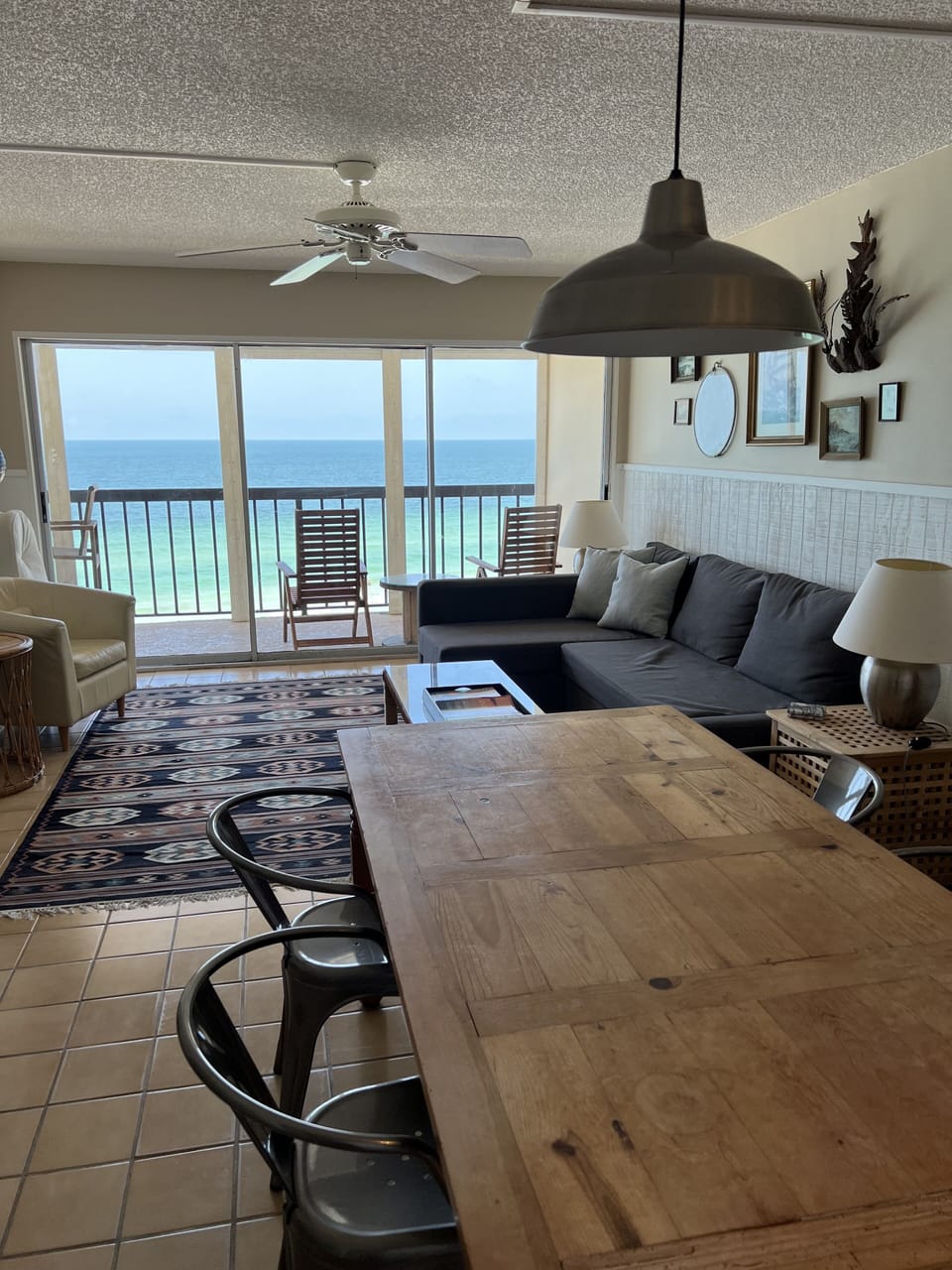 Condo unit has views of the beach from the kitchen, dining, and living rooms