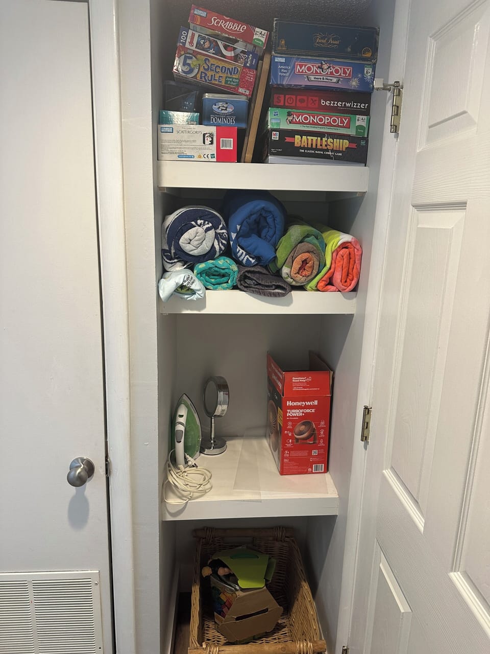 We have beach towels and games in hall closet