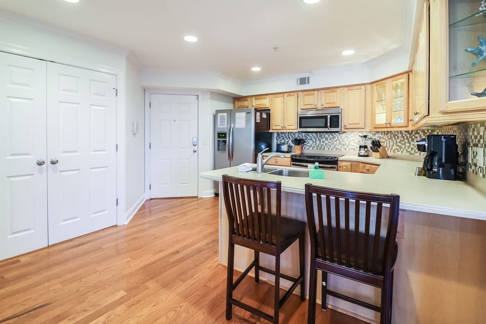 Kitchen with extra seating at the bar